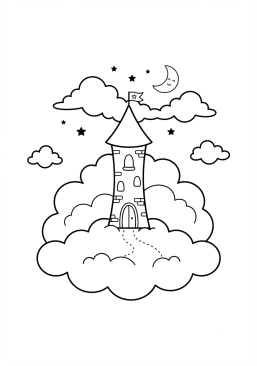 Coloriage Tour de princesse cachée dans les nuages