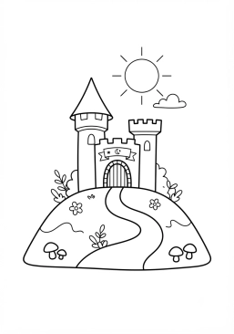 Coloriage Château fort sur une colline enchantée