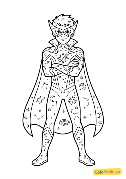 Coloriage à imprimer : super-héros extraterrestre aux motifs stellaires sur le costume