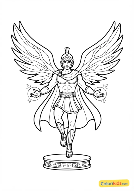 Coloriage à imprimer : super-héros inspiré par la mythologie grecque avec des ailes de lumière