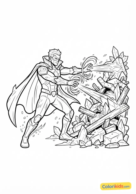 Coloriage à imprimer : super-héros de glace gelant un obstacle pour sécuriser la rue