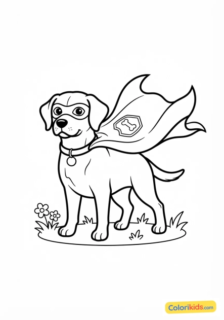 Coloriage à imprimer : super-héros canin loyal portant un masque et une cape au vent
