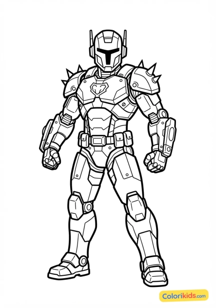 Coloriage à imprimer : super-héros mécanique en armure robotique futuriste brillante