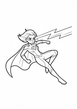 Voir le coloriage Jeune super-héroïne agile esquivant un rayon laser futuriste