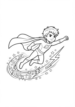 Voir le coloriage Super-héros rapide laissant une traînée d'étoiles et d'éclairs
