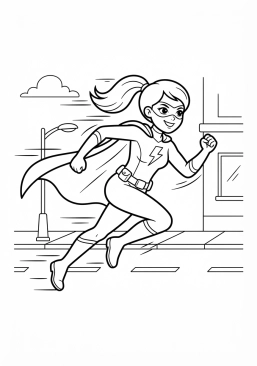 Voir le coloriage Super-héroïne rapide courant dans la rue