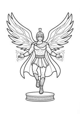 Voir le coloriage Super-héros inspiré par la mythologie grecque avec des ailes de lumière