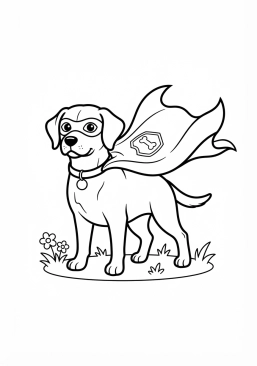 Voir le coloriage Super-héros canin loyal portant un masque et une cape au vent