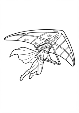 Voir le coloriage Super-héroïne masquée planant en deltaplane technologique