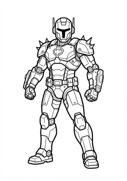 Voir le coloriage Super-héros mécanique en armure robotique futuriste brillante