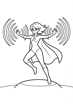 Voir le coloriage Super-héroïne musicale utilisant des ondes sonores comme super-pouvoir