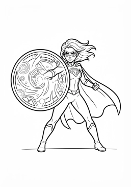 Voir le coloriage Super-héroïne protectrice créant un bouclier énergétique circulaire
