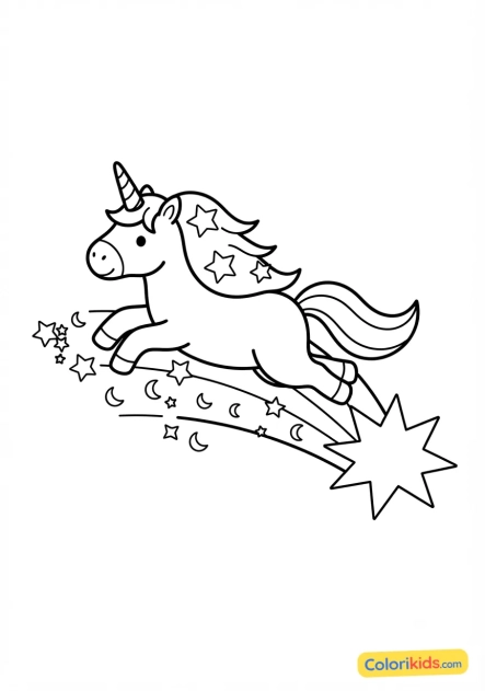 Coloriage à imprimer : licorne étoile filante