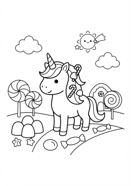 Coloriage Licorne mignonne au pays des bonbons