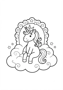 Coloriage Licorne royale sur un nuage trône