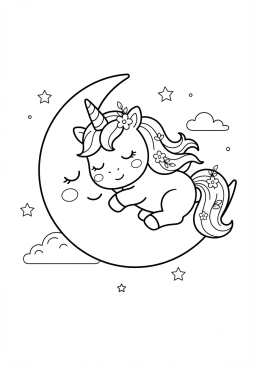 Coloriage Licorne endormie sur un croissant de lune