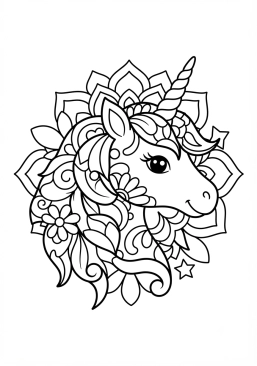 Coloriage Licorne stylisée en mandala doux