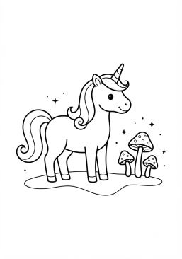 Coloriage Licorne et champignons enchantés