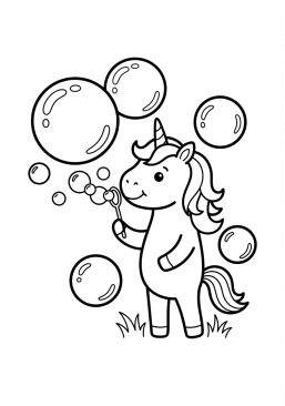 Coloriage Licorne et bulles de savon géantes