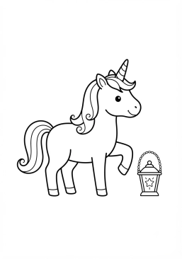 Coloriage Licorne et lanterne magique