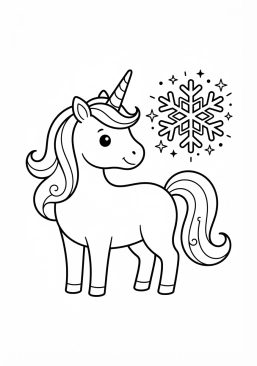 Coloriage Licorne et flocon de neige étincelant