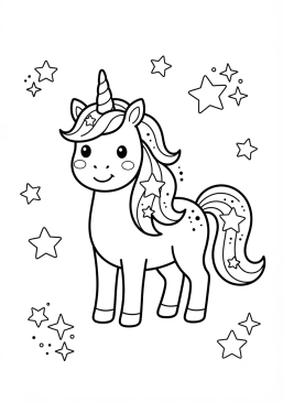 Coloriage Licorne et étoiles scintillantes