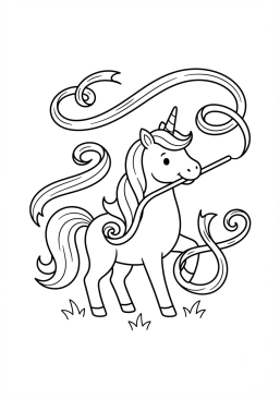 Coloriage Licorne et rubans virevoltants