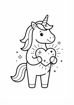 Coloriage Licorne tenant un coeur étincelant