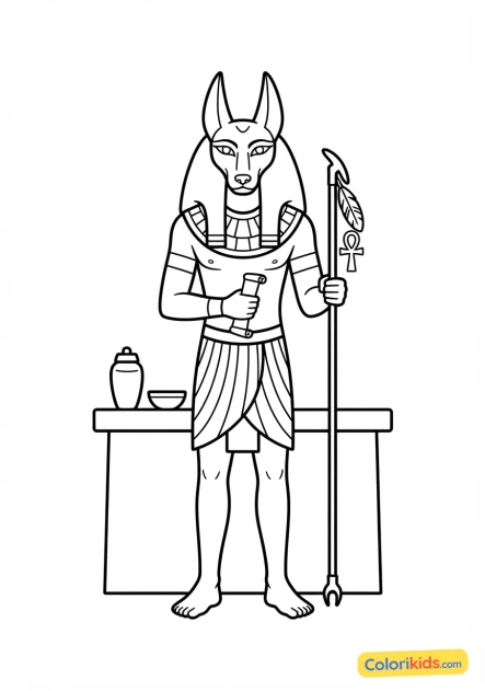 Coloriage à imprimer : prêtre portant un masque de chacal pour mener les rituels de momification sacrés