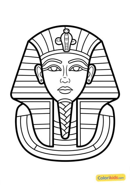 Coloriage à imprimer : masque funéraire en or massif incrusté de lapis-lazuli et de pâte de verre colorée