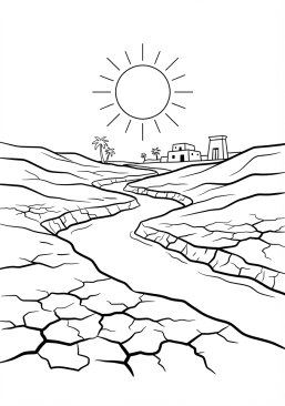 Voir le coloriage Canaux d'irrigation asséchés sous un soleil de plomb dans la Haute-Égypte