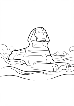 Voir le coloriage Grand sphinx de Gizeh émergeant des brumes matinales du désert saharien