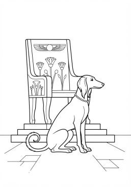 Voir le coloriage Chien de chasse au lévrier (Saluki) patientant sagement au pied d'un trône royal