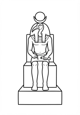 Voir le coloriage Statue assise du dieu scribe Thot représenté avec une tête d'ibis sur son socle