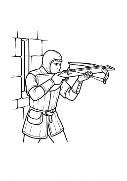 Voir le coloriage Tirailleur utilisant une arbalète lourde pour viser depuis les meurtrières étroites