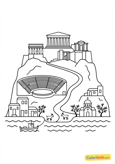 Coloriage à imprimer : acropole d'Athènes