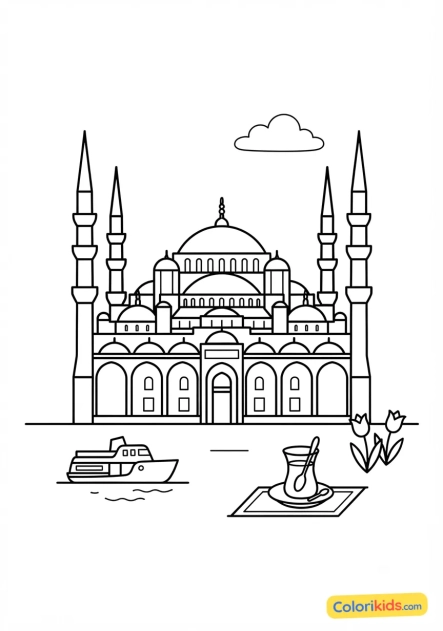 Coloriage à imprimer : mosquée bleue d'Istanbul