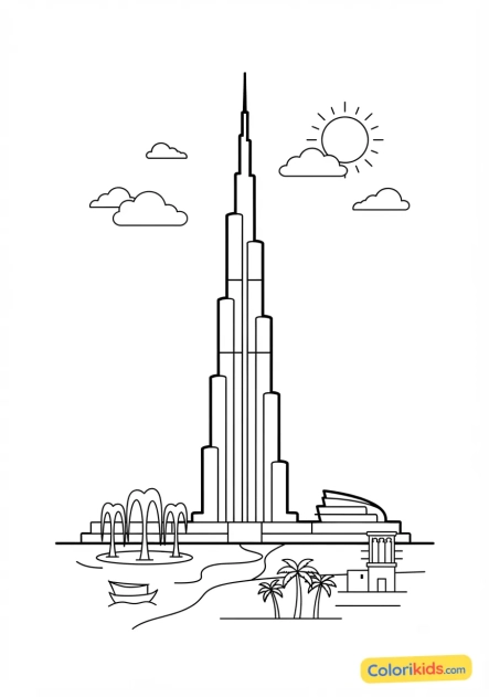 Coloriage à imprimer : burj Khalifa à Dubaï