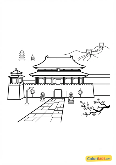 Coloriage à imprimer : cité Interdite de Pékin