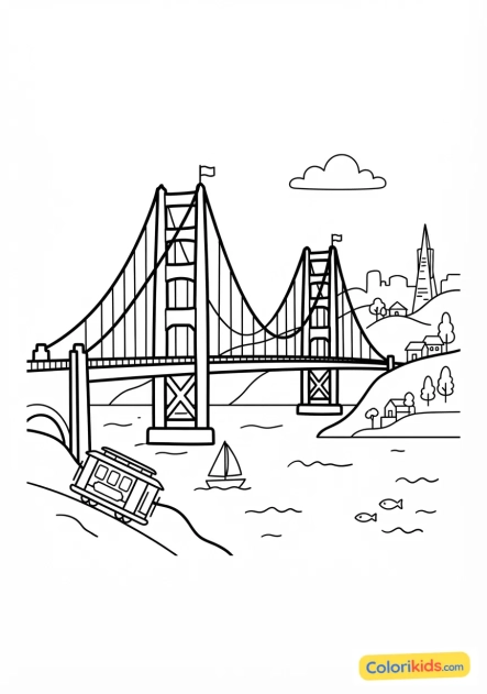 Coloriage à imprimer : golden Gate Bridge à San Francisco