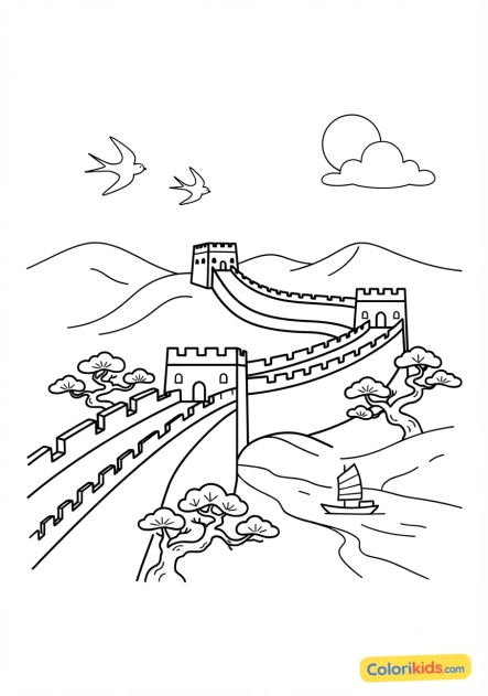 Coloriage à imprimer : grande Muraille de Chine