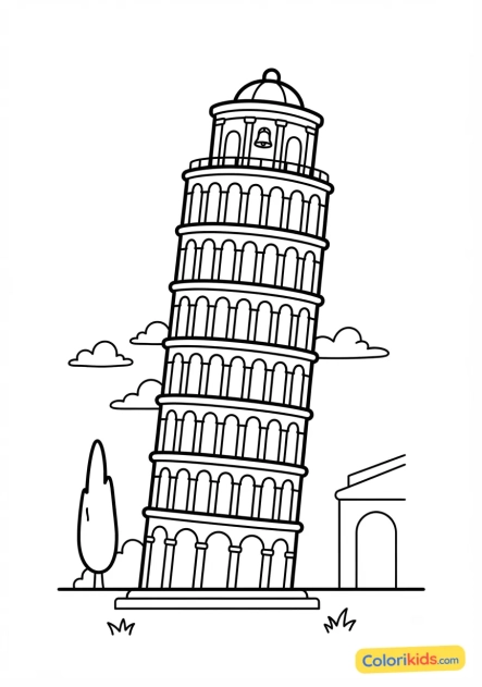 Coloriage à imprimer : tour de Pise penchée