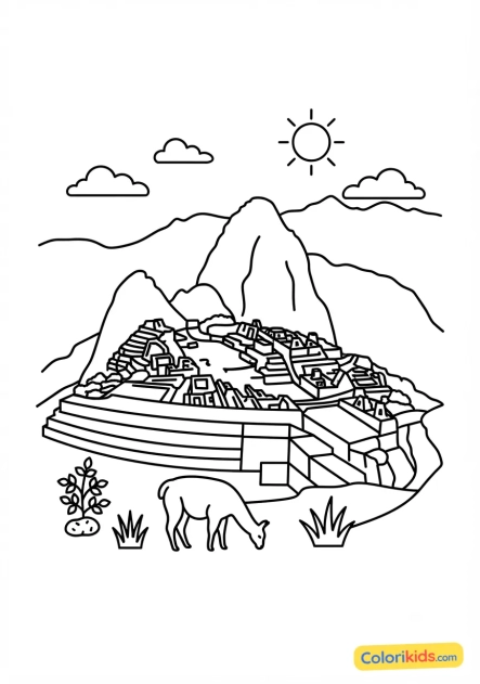 Coloriage à imprimer : machu Picchu au Pérou