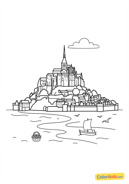 Coloriage à imprimer : mont Saint-Michel en France