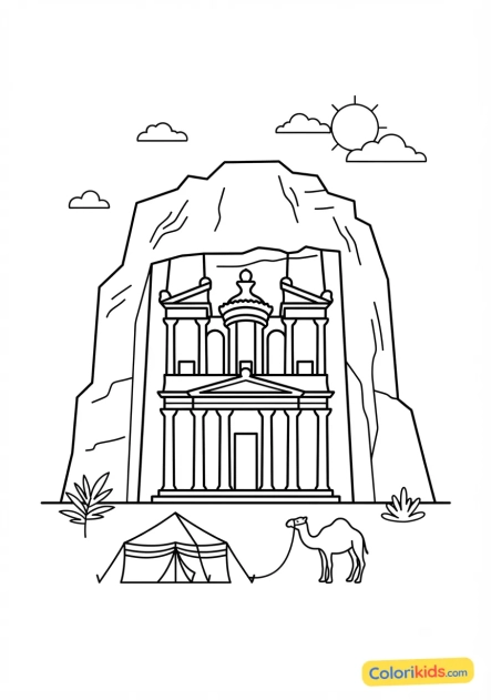 Coloriage à imprimer : petra en Jordanie