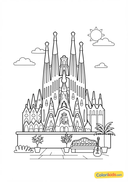 Coloriage à imprimer : sagrada Família de Barcelone