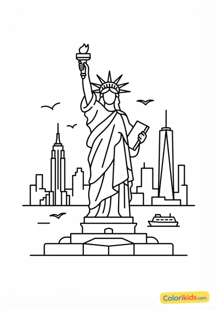 Coloriage à imprimer : statue de la Liberté à New York
