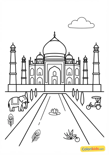 Coloriage à imprimer : mémorial du Taj Mahal
