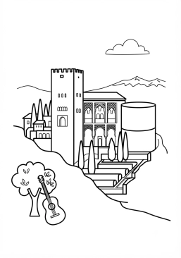 Coloriage Palais de l'Alhambra à Grenade
