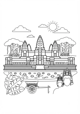 Coloriage Temple d'Angkor Wat au Cambodge